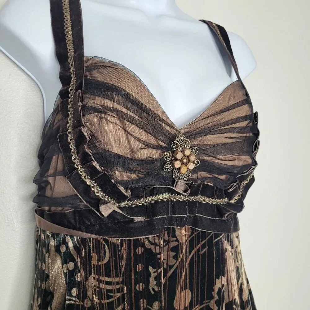 Vintage 90s y2k MIxit brown black moody velvet witchy beaded mesh midi dress 6